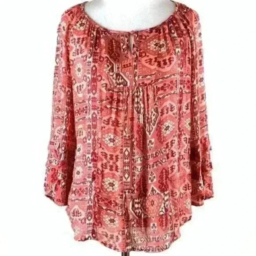Lucky Brand top small Geometric hi-lo peasant BoHo